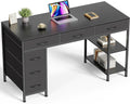 Huuger Computer Desk with 6 Drawers, Office Desk with Shelves, Reversible Gaming Desk, Corner Desk with Storage, Work for Home Office, Study, Living Room, 47inch, Black