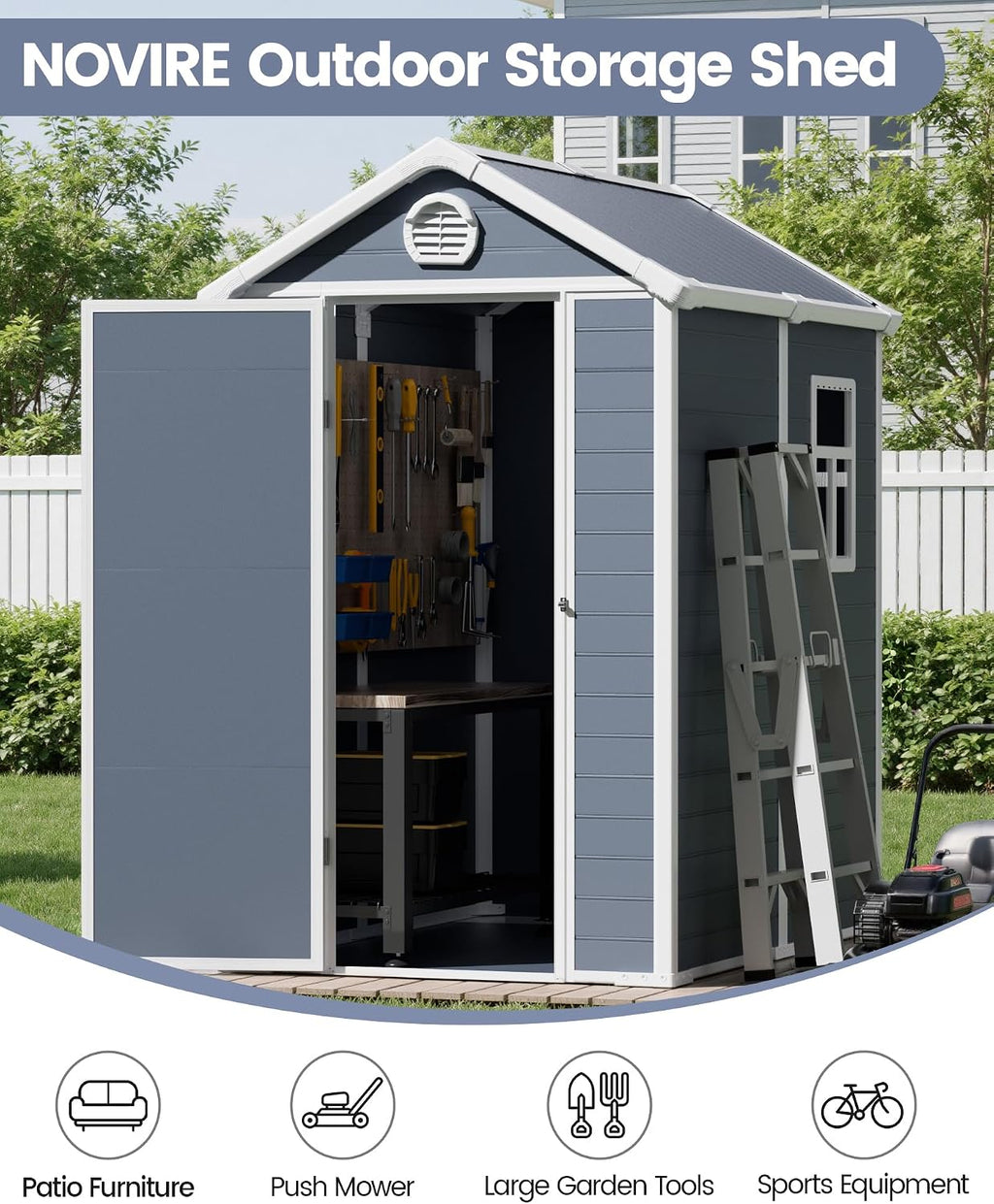6x4.5 FT Plastic Sheds & Outdoor Storage, UV Resistant Storage Sheds Outdoor with Floor and Window, All-Weather Garden Resin Tool Shed for for Garden，Patio，and Utility Storage（Dark Gray）