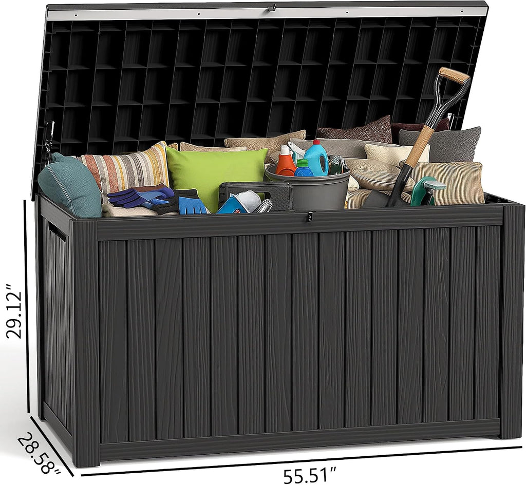 200 Gallon Deck Box Large Outdoor Storage Box Waterproof for Patio Furniture,Outdoor Cushions,Garden Tools and Pool Supplies,Weatherproof(Black,200Gallon)