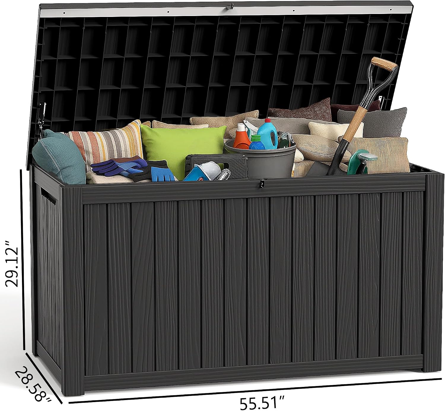 200 Gallon Deck Box Large Outdoor Storage Box Waterproof for Patio Furniture,Outdoor Cushions,Garden Tools and Pool Supplies,Weatherproof(Black,200Gallon)