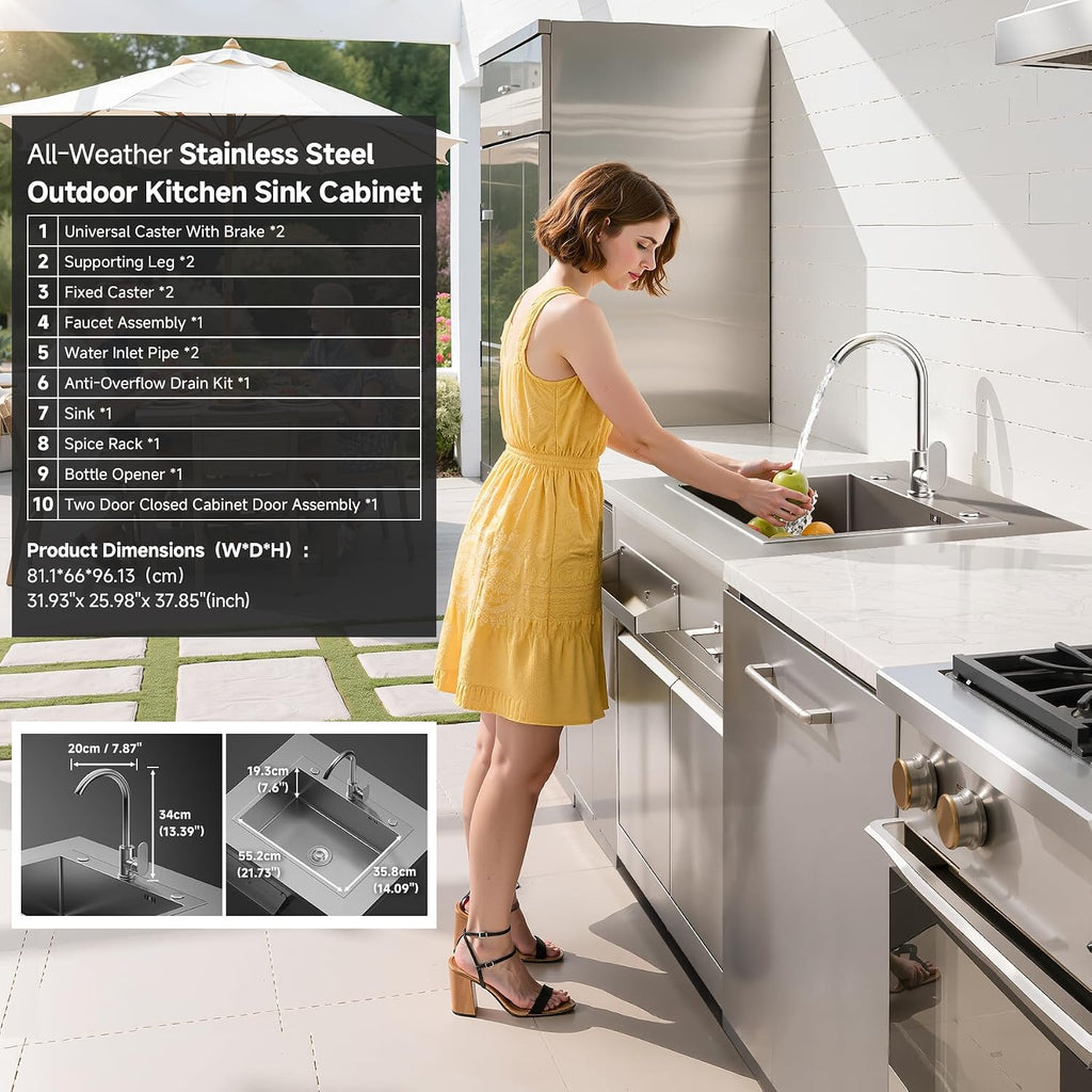 BODEGA Stainless Steel Outdoor Kitchen Drawer Cabinet for 30 inch Propane Gas Grill with 2 Drawers and Propane Tank Storage, Commercial Sinks Cabinet Combo perfect for Outdoor Kitchen BBQ Island.