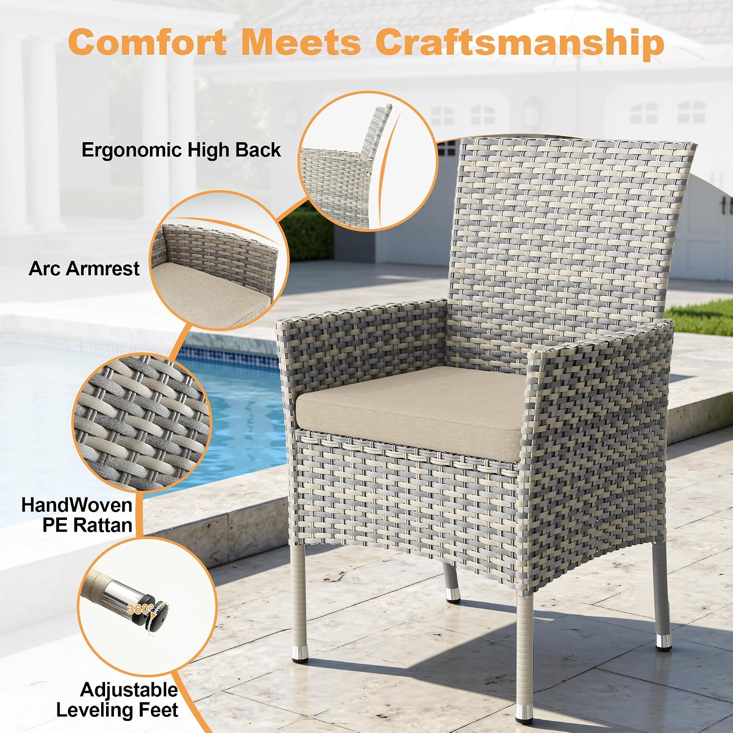 10-Piece Patio Dining Set, Patio Furniture Set with Square Tempered Glass Table & 8 Wicker Chairs, Expandable Design for Larger Groups, Outdoor Furniture for Backyard, Deck, Garden, Beige