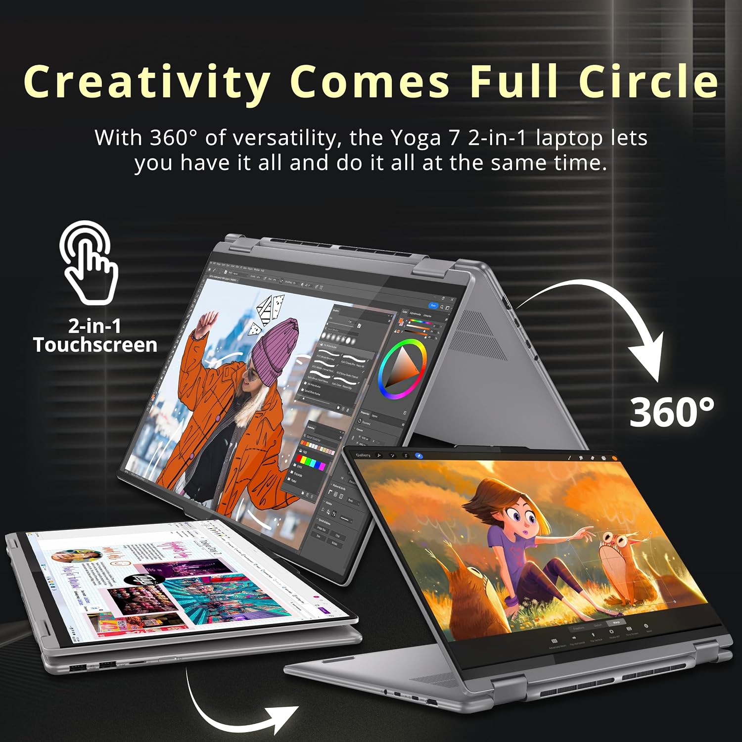 Lenovo Yoga 7 16' WUXGA 2-in-1 Touchscreen Laptop, AMD Ryzen 7 8840HS, 16GB LPDDR5X, 1.28TB Storage (1TB SSD+288GB Docking Station Set), Backlit Keyboard, Fingerprint Reader, Win 11 Pro, Artic Grey