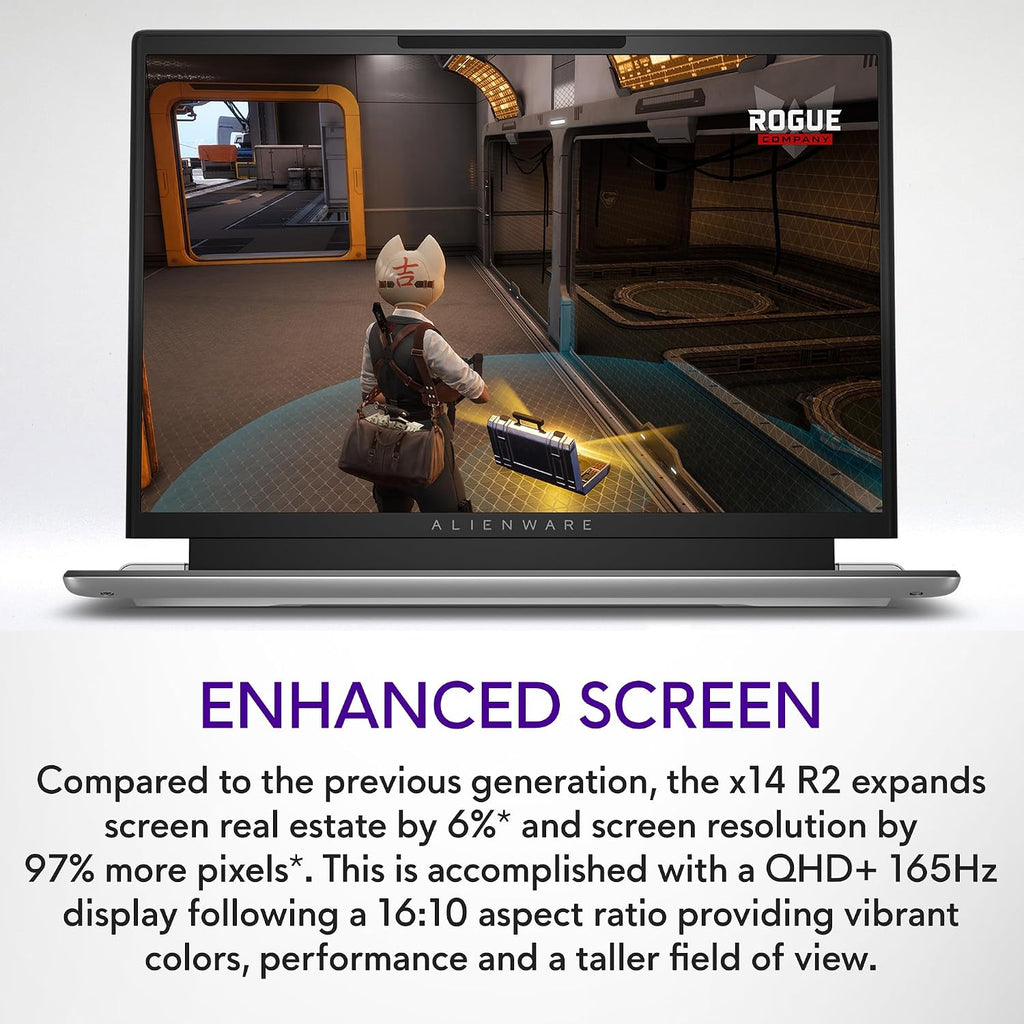 Alienware x14 R2 Gaming Laptop 14' QHD+ 165Hz G-Sync, Intel Core i7-13620H, NVIDIA GeForce RTX 4060 8GB, 32GB RAM, 1TB SSD, Windows 11 Home, AlienFX Backlit US Keyboard, Lunar Silver
