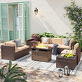 Aoxun 9 Piece Patio Furniture Set with 44' Fire Pit Table, Wicker Outdoor Furniture Set with Storage Box, Patio Sectional Set with Cushions and Waterproof Cover (Brown & Khaki)