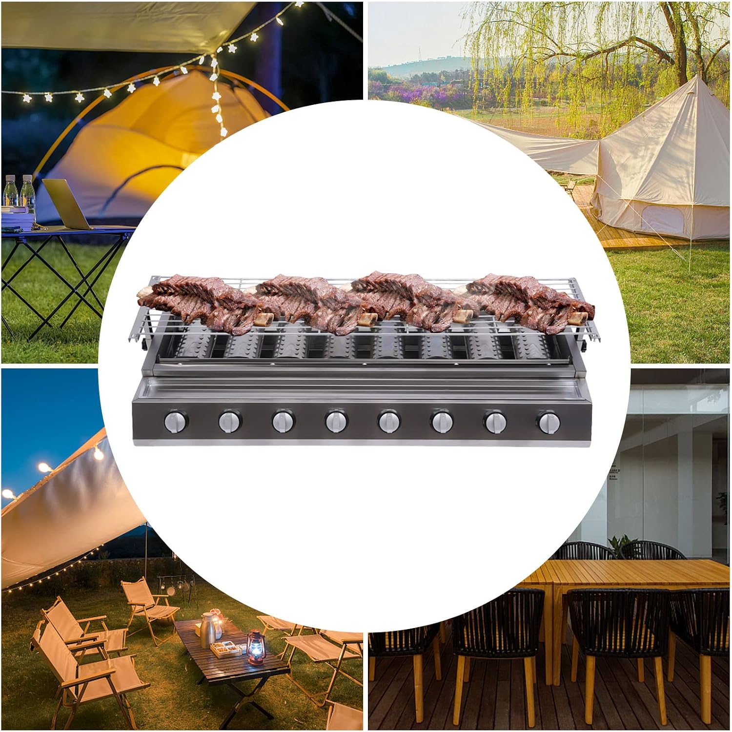 Tabletop Gas Grill,Commercial LPG Gas BBQ Grill,Professional Barbecues Griddle, 8 Independent Switches Gas Grill, for Outdoor Camping or Picnicking 40.94×15.7×7.9Inch(Style 7)