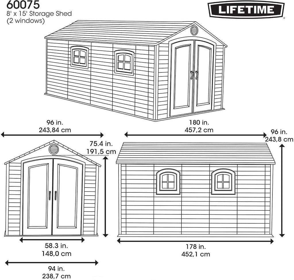 Lifetime 60075 Outdoor Storage Shed, 8x15 Ft, Desert Sand, Resin Backyard Tool Shed with Lockable Doors and Weather-Resistant Panels