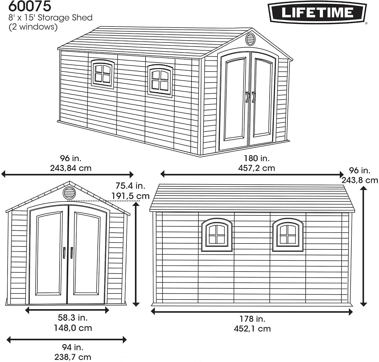 Lifetime 60075 Outdoor Storage Shed, 8x15 Ft, Desert Sand, Resin Backyard Tool Shed with Lockable Doors and Weather-Resistant Panels