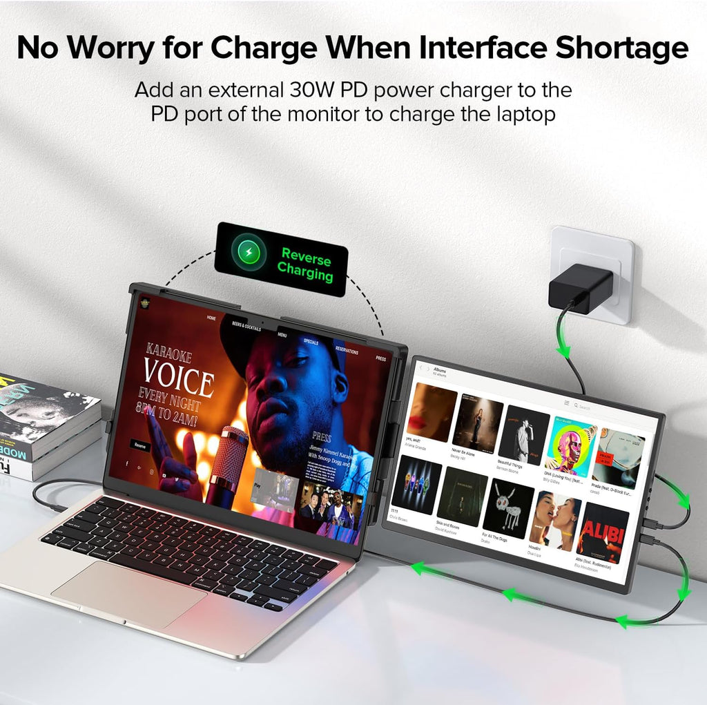 UPERFECT Laptop Screen Extender, 2K 14' 360°Unique Swivel Hinge w/ 180° Automatic Rotation, 2240x1400 QHD IPS Portable Monitor for 14'-17'' Laptops, Plug & Play with Mac, Wins, Dex (Only one Screen)