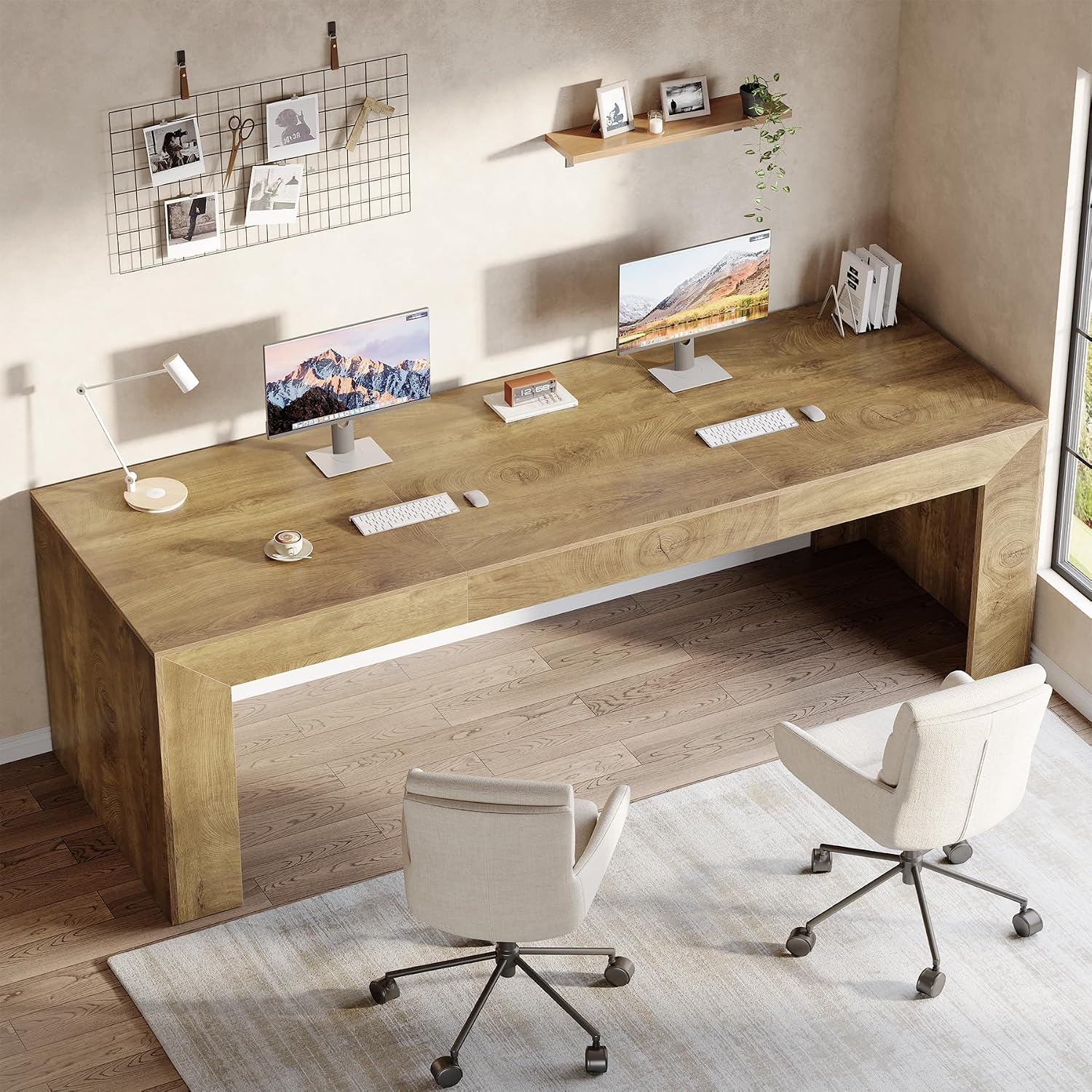 Tribesigns 78.7-Inch Long Computer Desk for 2 People, Farmhouse Executive Desk with Wooden Desktop and Legs, Large Workstations Writing Table Gaming Table for Home Office, Heavy Duty, Brown
