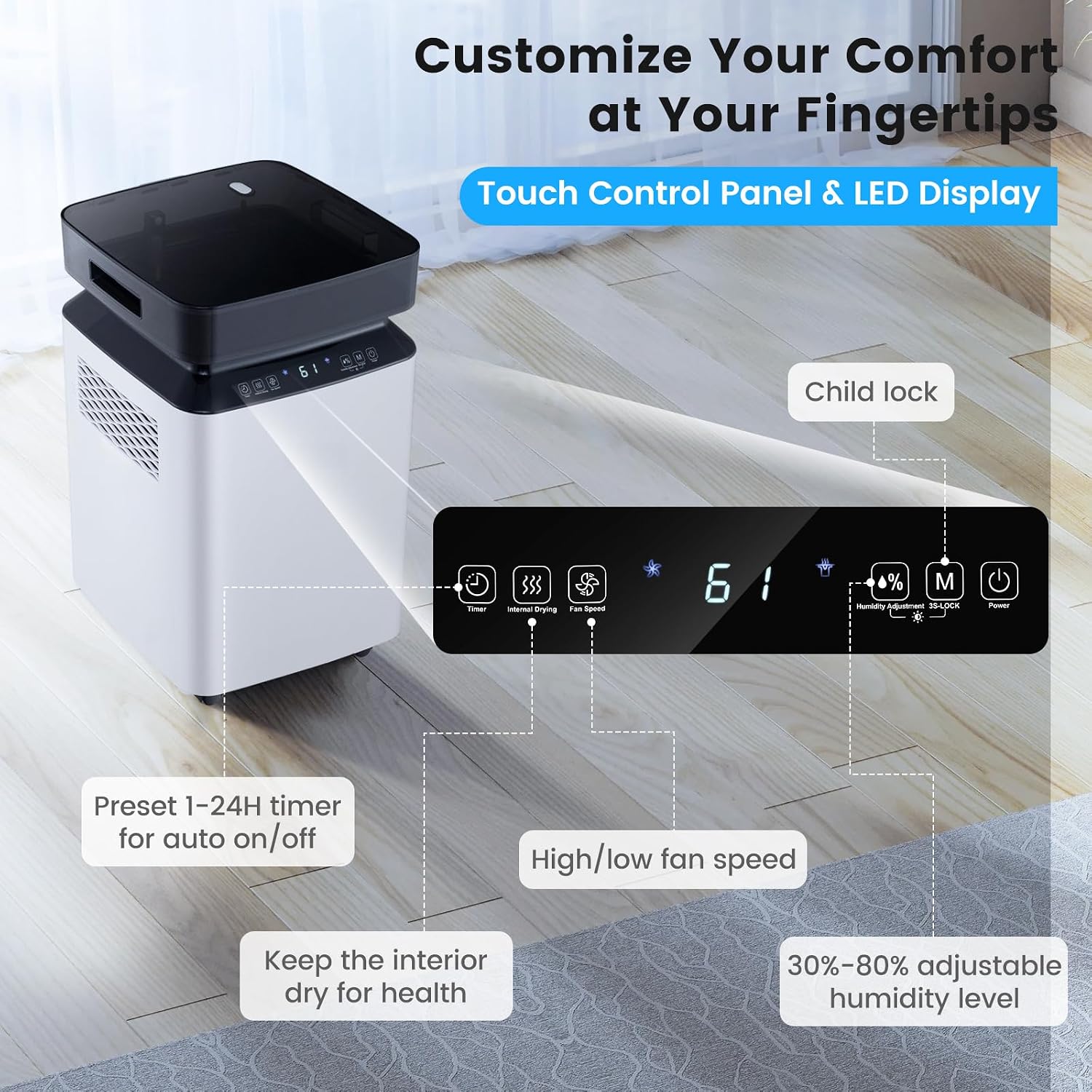 6000 Sq.Ft Dehumidifier for Basement and Home, 90 Pint Dehumidifier with Drain Hose, Pump, 2.2 Gal Water Tank & Child Lock, 24H Timer & Energy Efficient, Ideal for Large Room (6000 Sq.Ft)