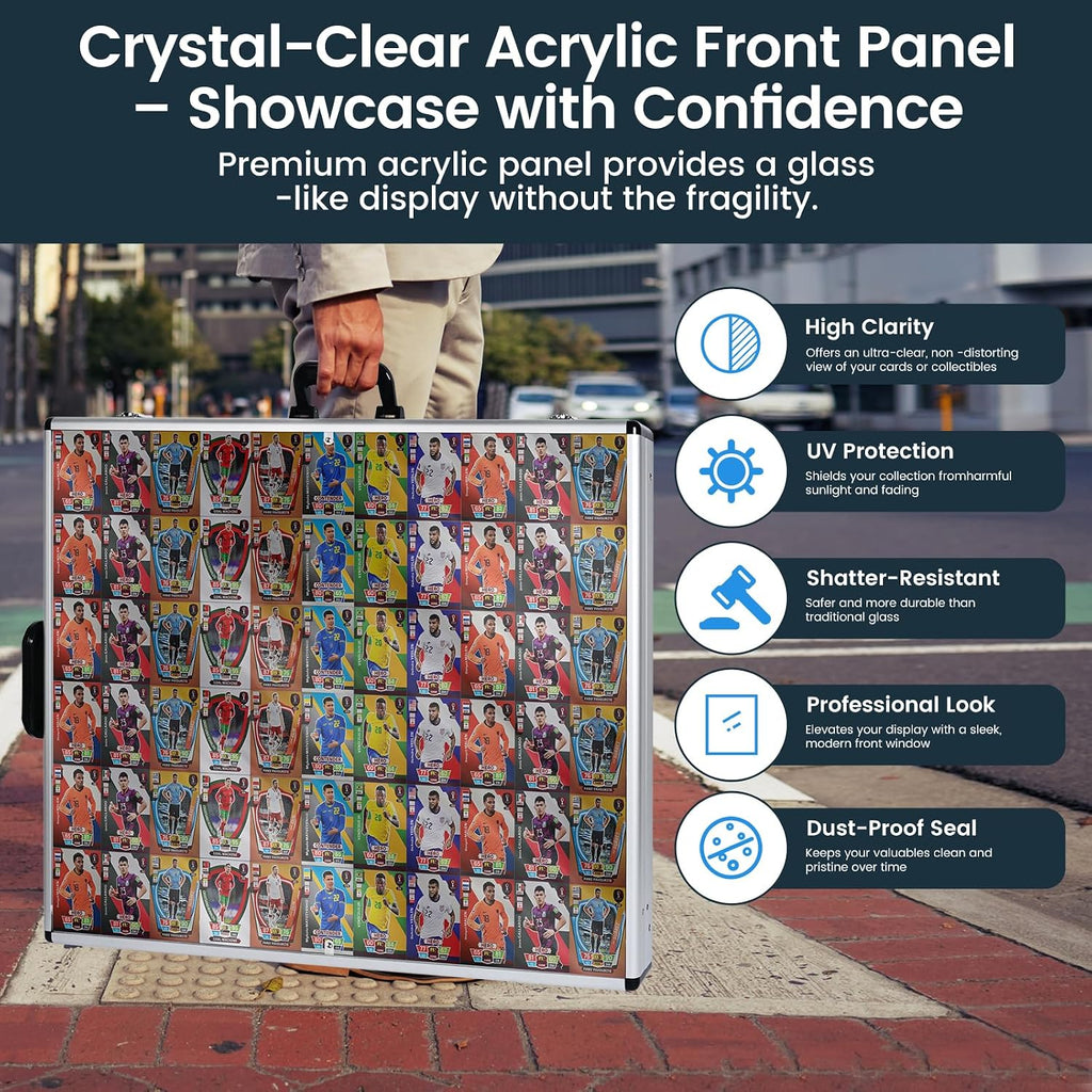 Trade Show Display Case for Cards 34' x 22' Aluminum Portable Locking Display Case with Wheels and Foldable Stand, Clear Acrylic Top Tabletop Showcase for Jewelry, Collectible & Sports Cards