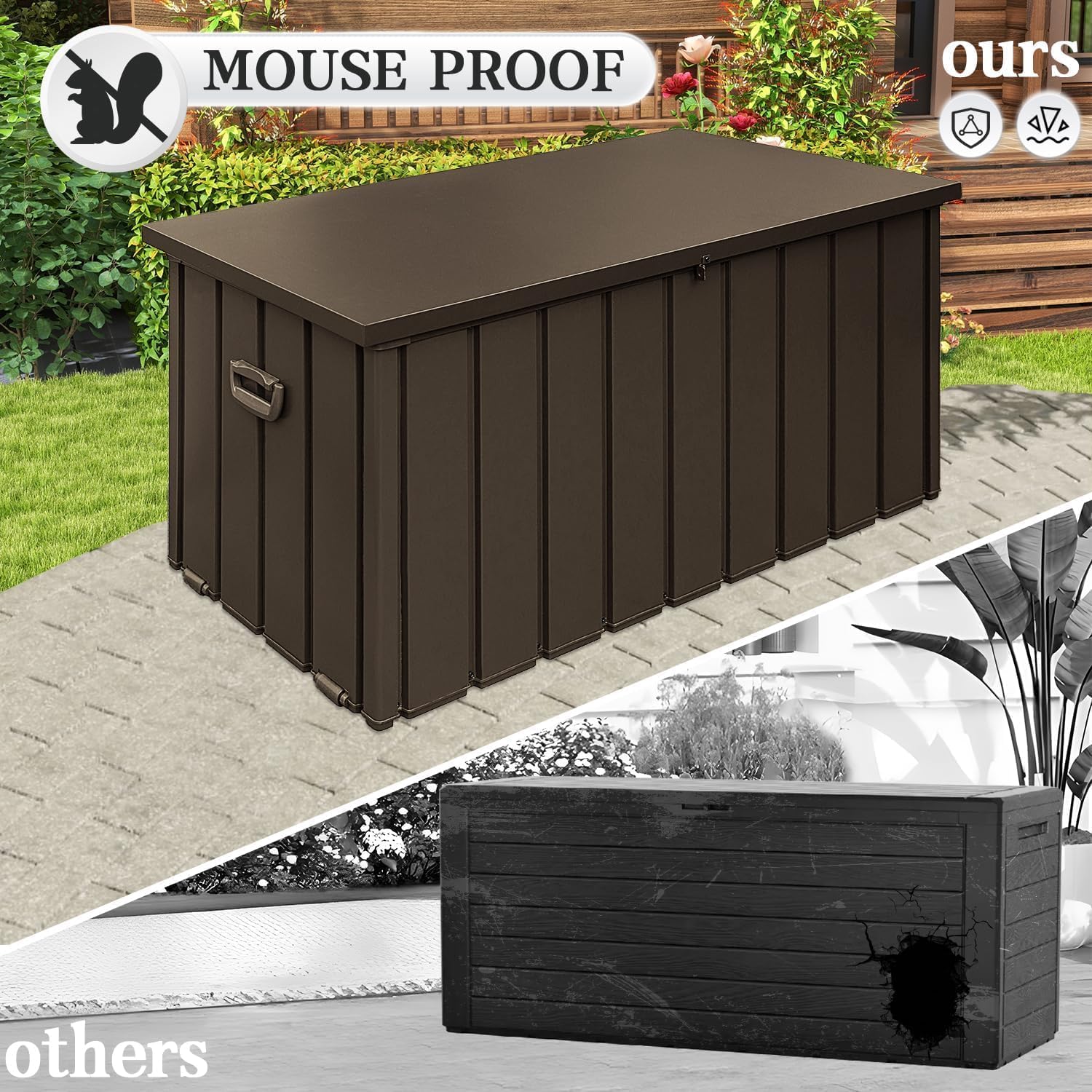 Domi 120 Gallon Deck Box, Metal Outdoor Storage Box with Lock Wheels, Waterproof Outside Storage Box for Patio Cushions
