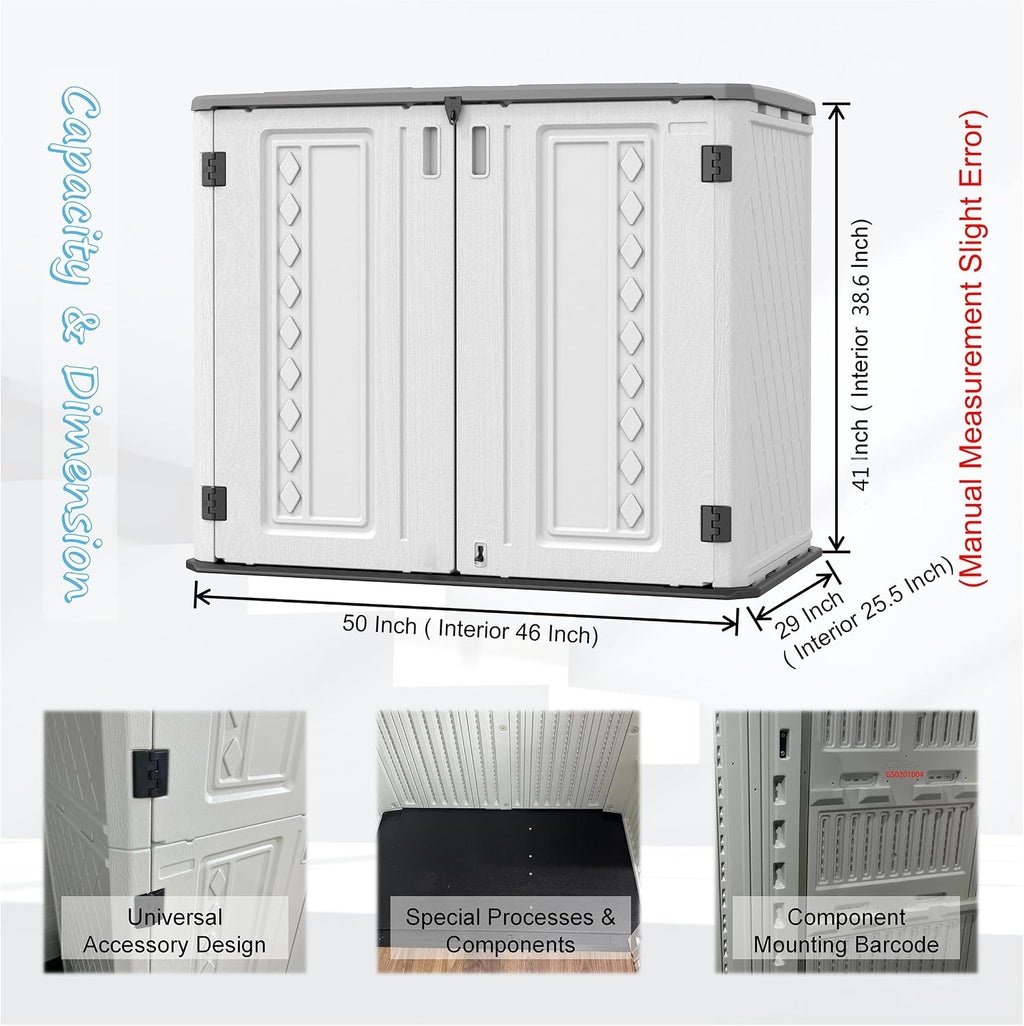 Mrosaa Horizontal Outdoor Storage Shed, 34 Cu.ft Outdoor Storage Cabinet Waterproof for Garden/Backyard/Home/Pool, Lockable (Off White)