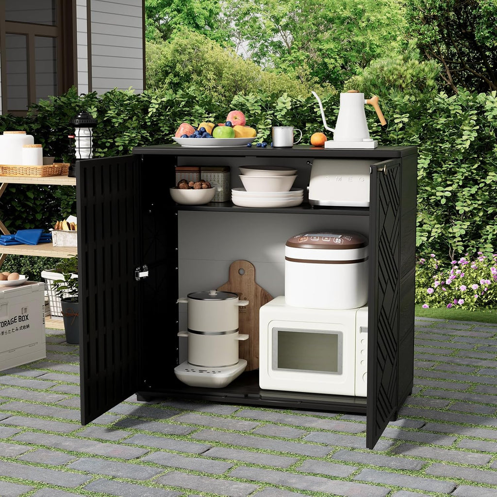 HOMSPARK Indoor/Outdoor Storage Cabinet with Doors and 1 Shelf, 34'x15'x34' HDPE Plastic Storage Box for Bedroom, Bathroom, Living Room, Balcony, Multi-Purpose for Daily Tools, Black
