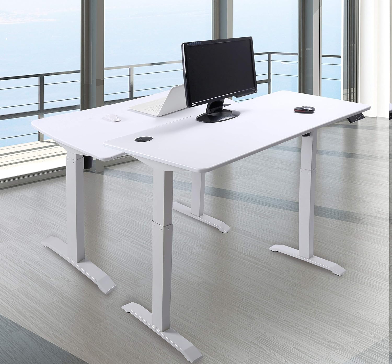 UNICOO Electric Height Adjustable Standing Table, Sit Stand Workstation, Gaming Desk, Motorized Whole-Piece Desk Board 48 * 24 in (KT1001-WW)