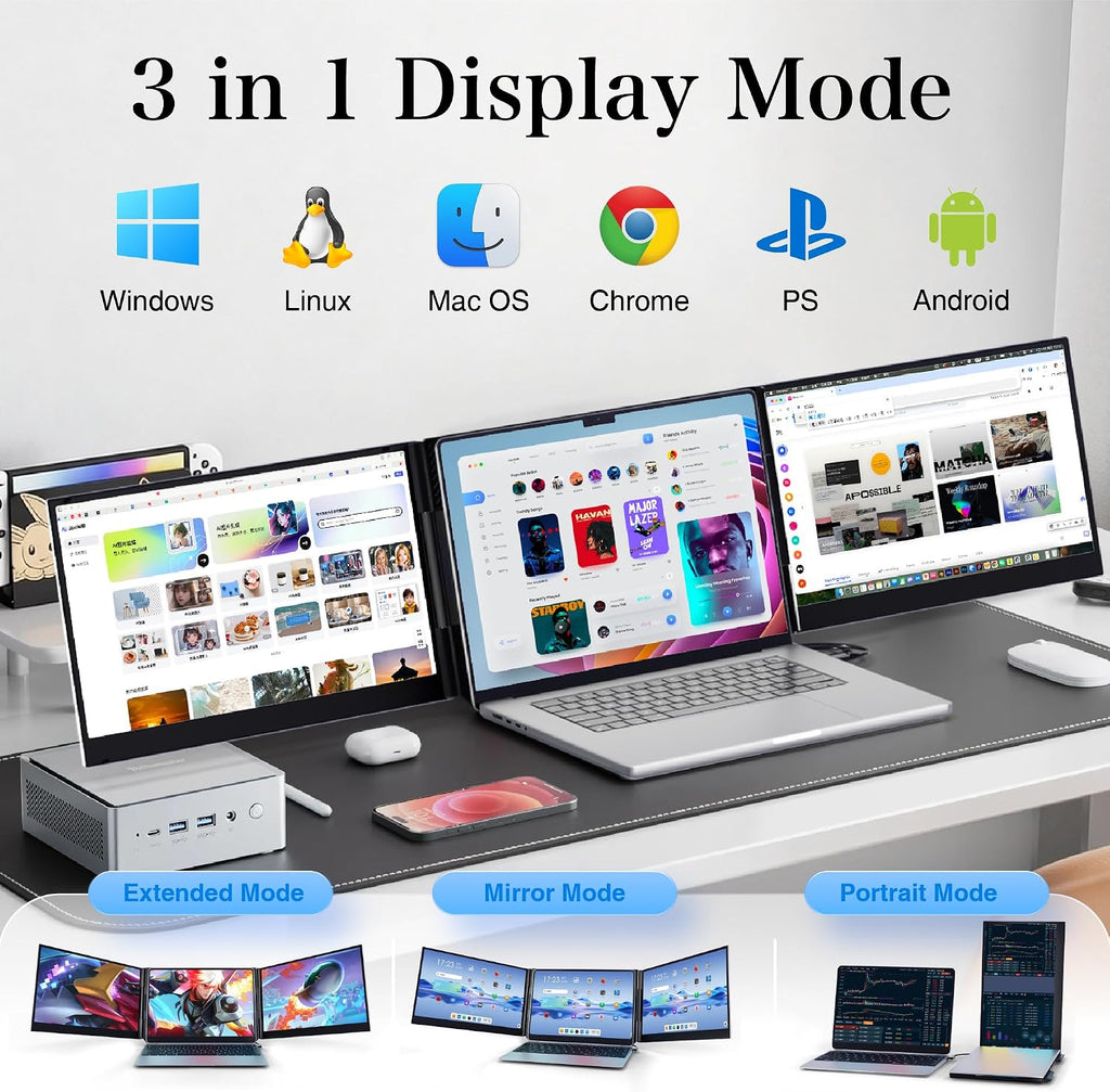 Laptop Screen Extender 15.6' Ultra-Thin, 1080P FHD IPS Dual/Triple Portable Monitor for Laptop, USB-C/HDMI Plug&Play, Fits 17.3' Max Laptops,Travel Screens for Windows/Mac/Chrome/Android/Switch