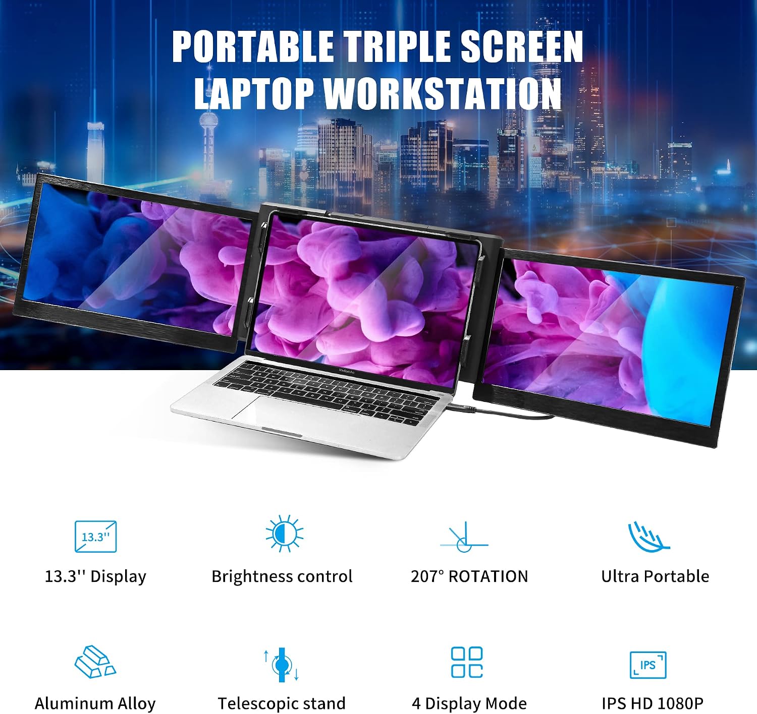 Alecewey P2 PRO Triple Portable Monitor for Laptop Screen, 13.3' FHD 1080p IPS Display, Type-C/PD/TF Support, M1/M2 MacBook, for 13.3'-16.5' Notebook Computers, Windows Phone