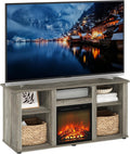 Furinno Jensen Fireplace TV Stand, Entertainment Center, TV Console for TV up to 55 Inch with Fireplace and Open Storage Compartment, for Living Room, Bedroom, French Oak Grey