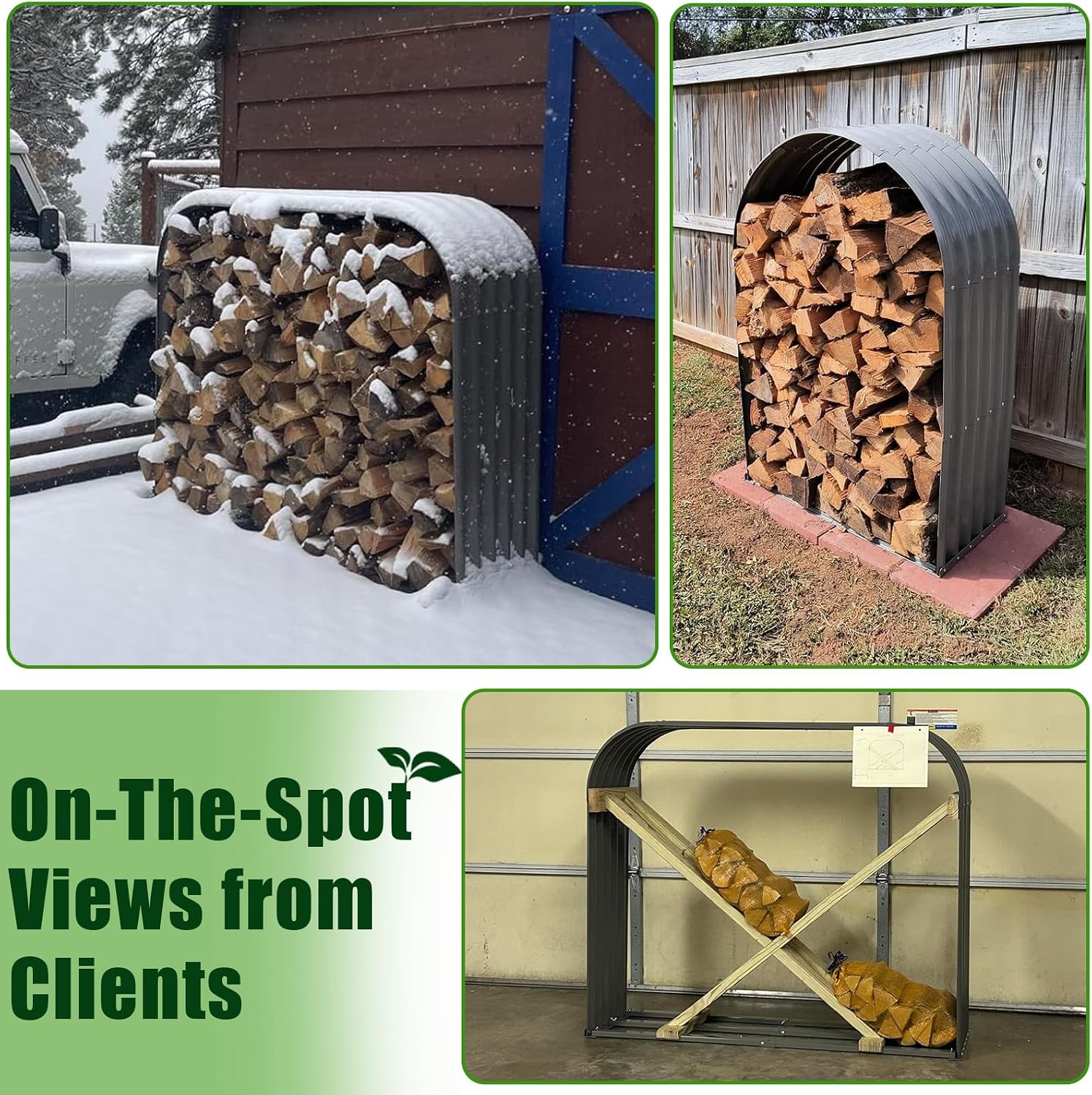 ANLEOLIFE Galvanized Steel Firewood Rack with Weatherproof Corrugated Roof (Shed-Style Log Storage), Heavy Duty Outdoor Log Holder, Rust Resistant, Trio Gray, 18'D x 54'W x 43'H