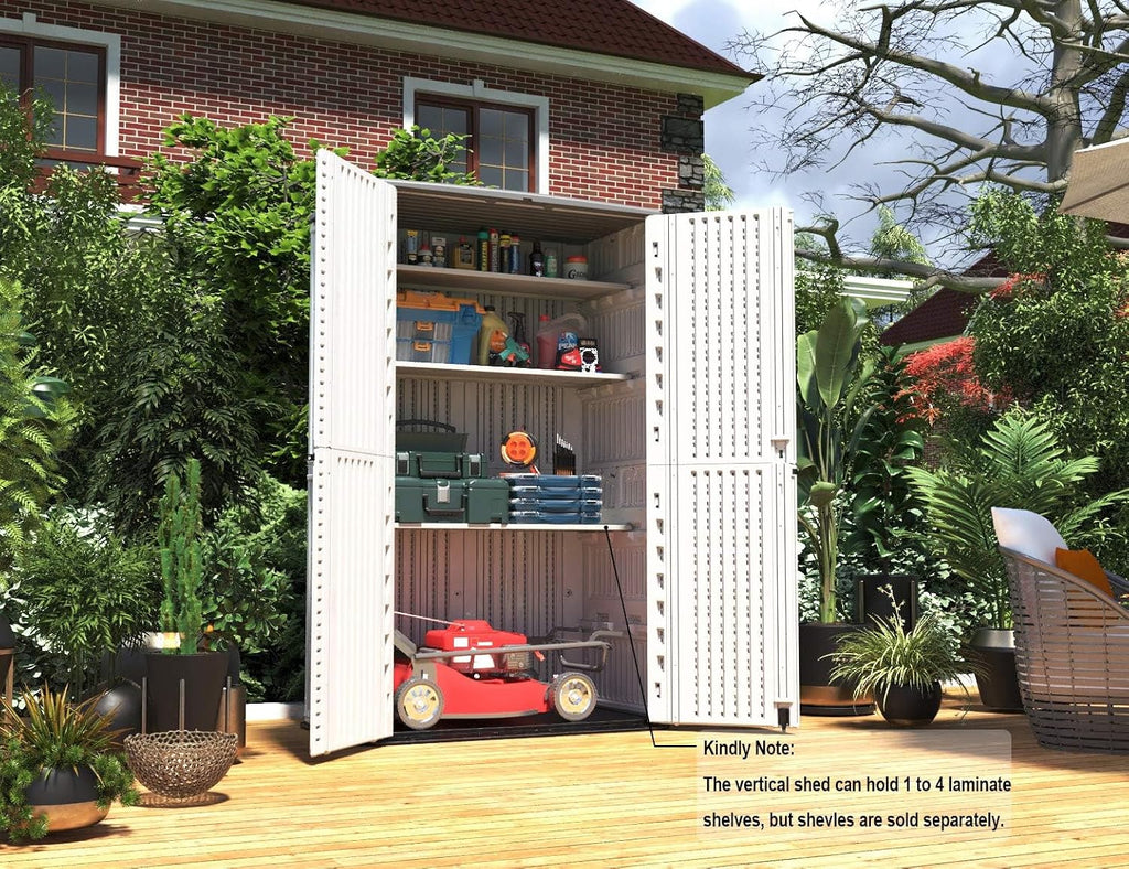 HOMSPARK Storage Shed Weather Resistance, Multi-Purpose Outdoor Storage Cabinet for Backyards and Patios, Vertical Storage Shed for Lawnmower, Patio Accessories (White 1, Tall - 53 cu.ft)