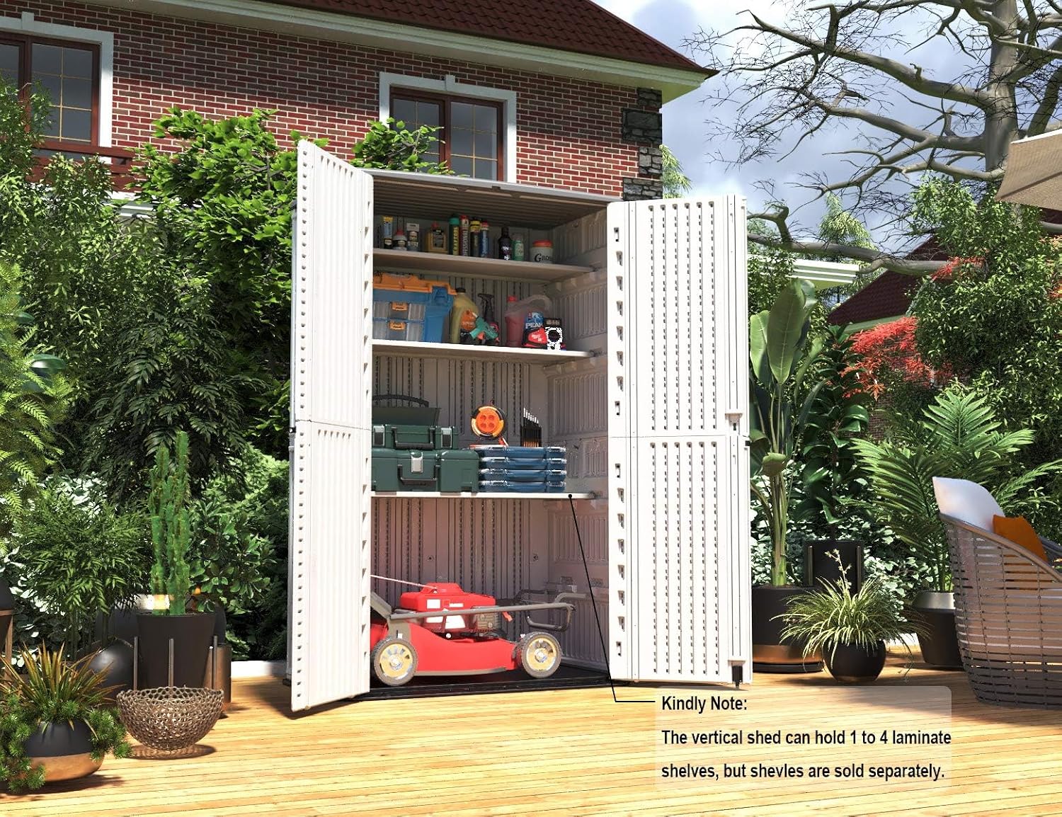 HOMSPARK Storage Shed Weather Resistance, Multi-Purpose Outdoor Storage Cabinet for Backyards and Patios, Vertical Storage Shed for Lawnmower, Patio Accessories (White 1, Tall - 53 cu.ft)