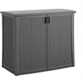 Suncast Resin Outdoor Storage Cabinet, Cool Gray Wicker Resin Outdoor Cabinet, Weatherproof, Lockable Outside Storage for Patio, Deck, Balcony, Porch, Backyard, or Garden, Made in The USA