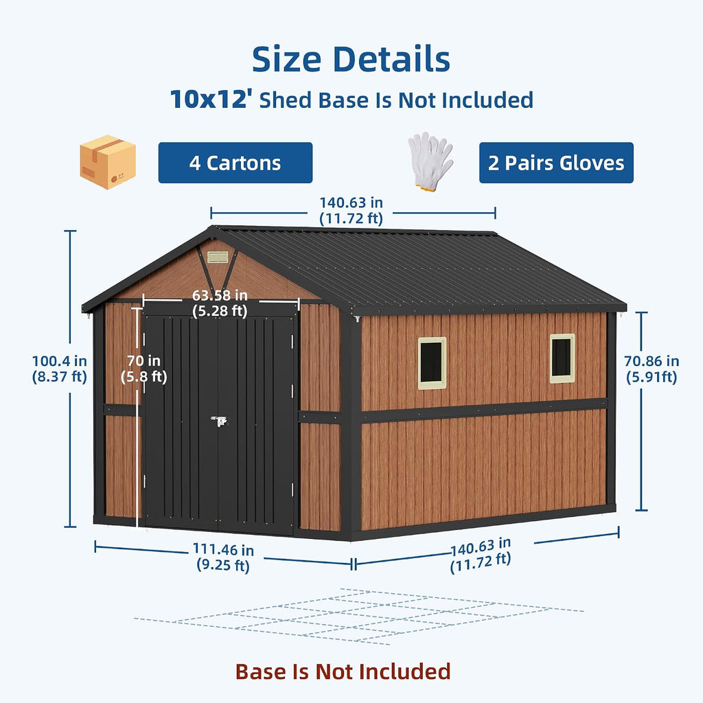 10x12 FT Outdoor Storage Shed, Garden Metal Shed with Lockable Doors & Window, Extra Large Tool Shed for Backyard, Patio & Lawn