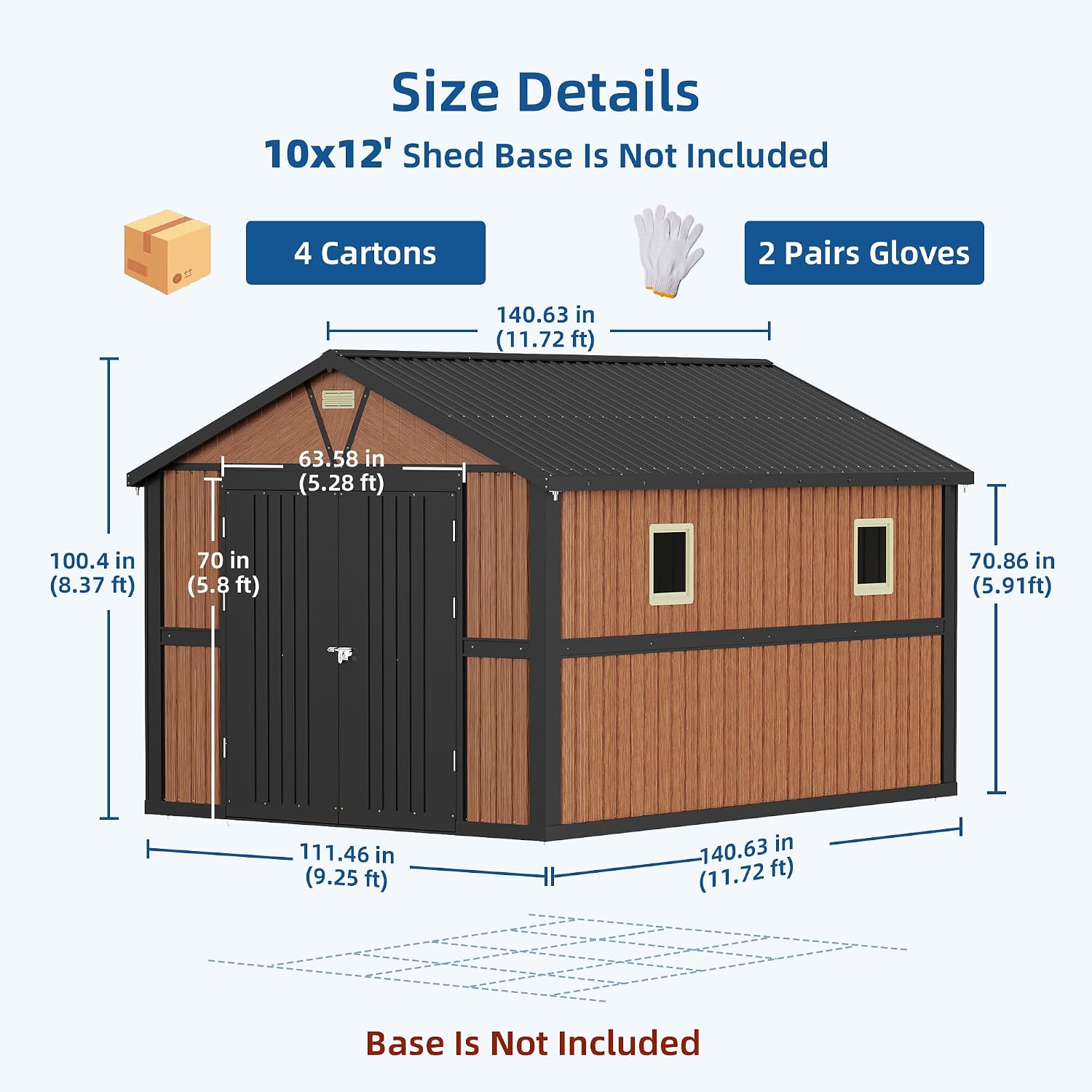 10x12 FT Outdoor Storage Shed, Garden Metal Shed with Lockable Doors & Window, Extra Large Tool Shed for Backyard, Patio & Lawn