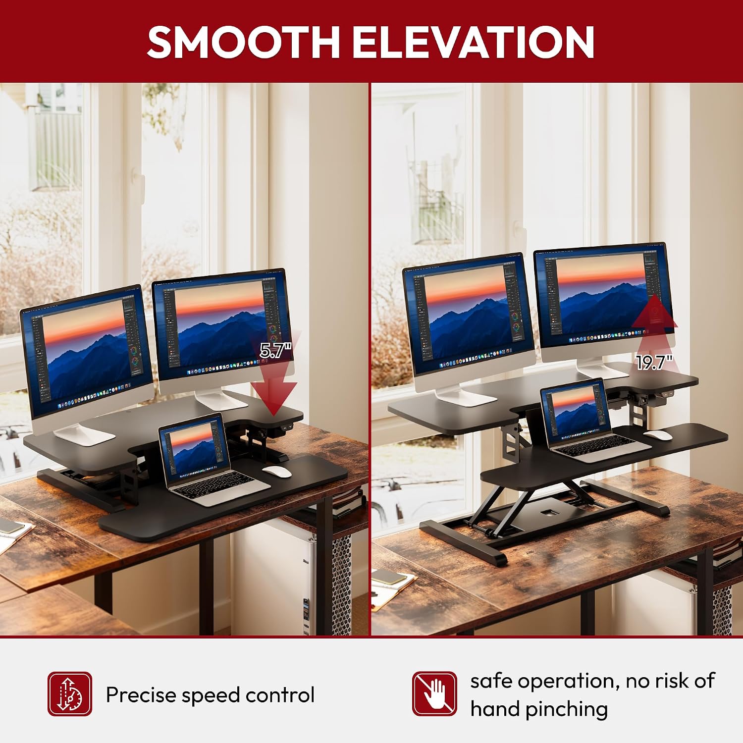 SANODESK 35' Electric Standing Desk Converter,Height Adjustable Riser for Office Home, Monitor and Laptop Workstation with Large Keyboard Tray, Black Color