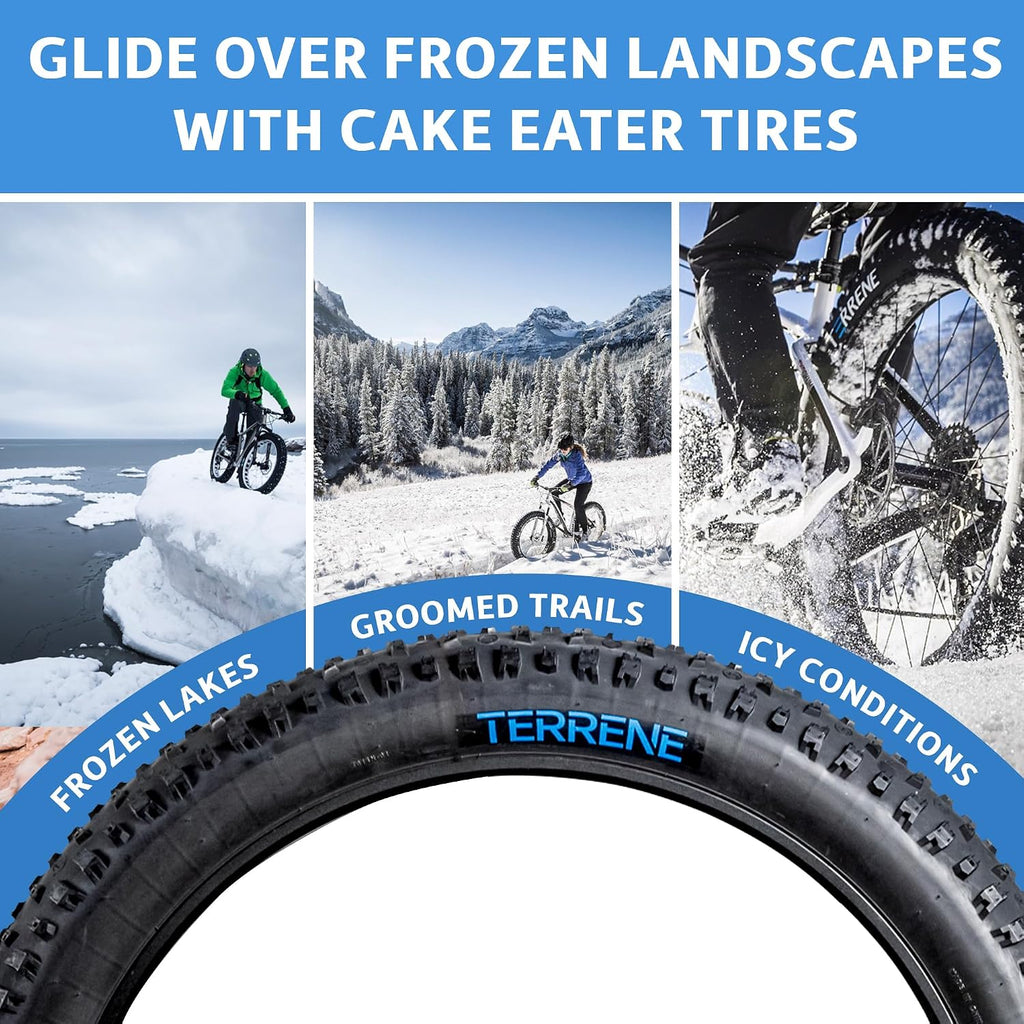 Fat Bike Tire by Terrene - Cake Eater Tubeless, Stud Capable, Fast Rolling Fat Tire - All Season Bike Accessories for Fat Tire and E-Bikes