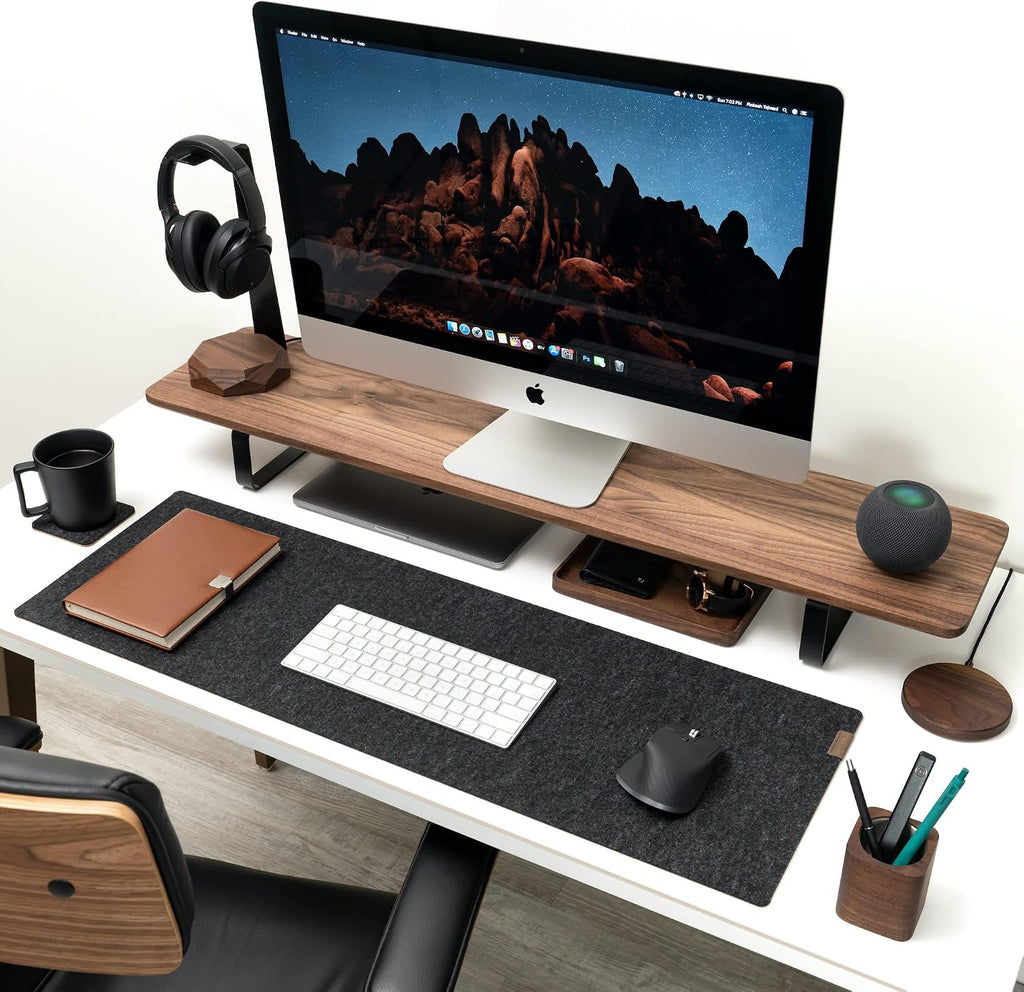 Oakywood Dual Monitor Stand - Handmade in EU - Natural Wood Monitor Stand Riser - Laptop Accessories – 220 lbs (100 kg) Capacity - 41.3'x9' (105x23 cm) – 100% Natural Walnut Wood
