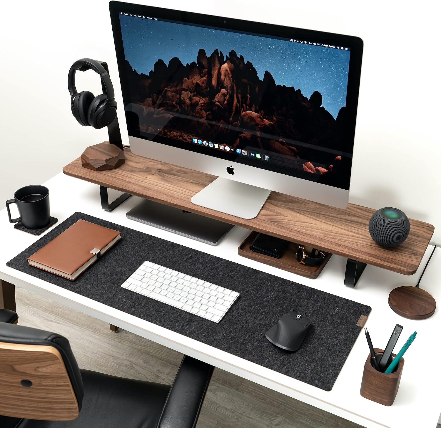 Oakywood Dual Monitor Stand - Handmade in EU - Natural Wood Monitor Stand Riser - Laptop Accessories – 220 lbs (100 kg) Capacity - 41.3'x9' (105x23 cm) – 100% Natural Walnut Wood