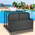 Poolside Float Storage Organizer, Pool Toy Storage Holder with Wicker Basket Outdoor Pool Float Holder Storages Rack Rolling Caddy Cart Raft Holder Storages Rack for Poolside Noodles Equipment Black