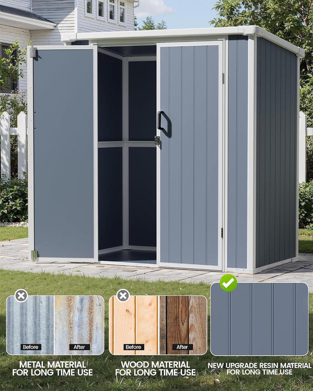 5x3 Resin Garden Sheds & Outdoor Storage on Clearance, Weather-Resistant Plastic Shed with Floor and Lockable Door for Garden Tools, Lawn Mower, Bike, Backyard Organization, Drak Grey