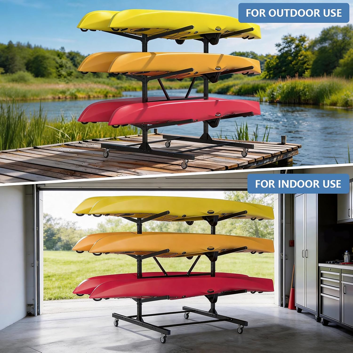 Kayak Storage Rack, Heavy Duty Freestanding Kayak Rack for Garage and Outdoor Storage, Kayak Stand Adjustable for Kayak, Canoe, Surfboard and Paddle Board