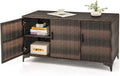 RELAX4LIFE 84-Gallon Outdoor Storage Box - Wicker Rattan 3-Door Patio Storage Cabinet Container w/Removable Shelves for Cushions, Garden Tools, Pool & Sports Equipment, Indoor Outdoor Deck Box (Brown)