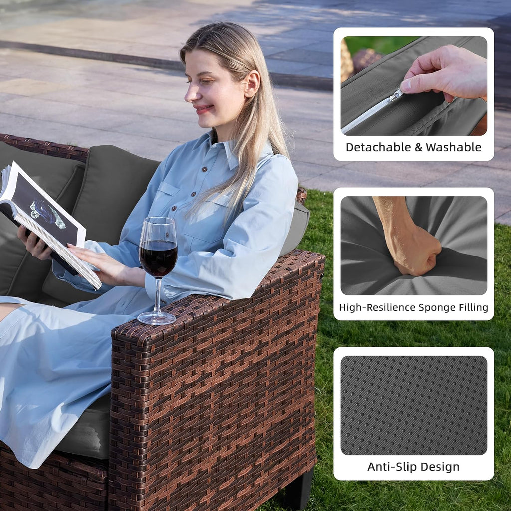UDPATIO Patio Furniture Set, 5 Pieces Outdoor Furniture Sets with Rocking Swivel Chairs, Wicker Rattan Outdoor Conversation Set with Storage Table and Waterproof Covers for Backyard, Deck, Porch, Grey