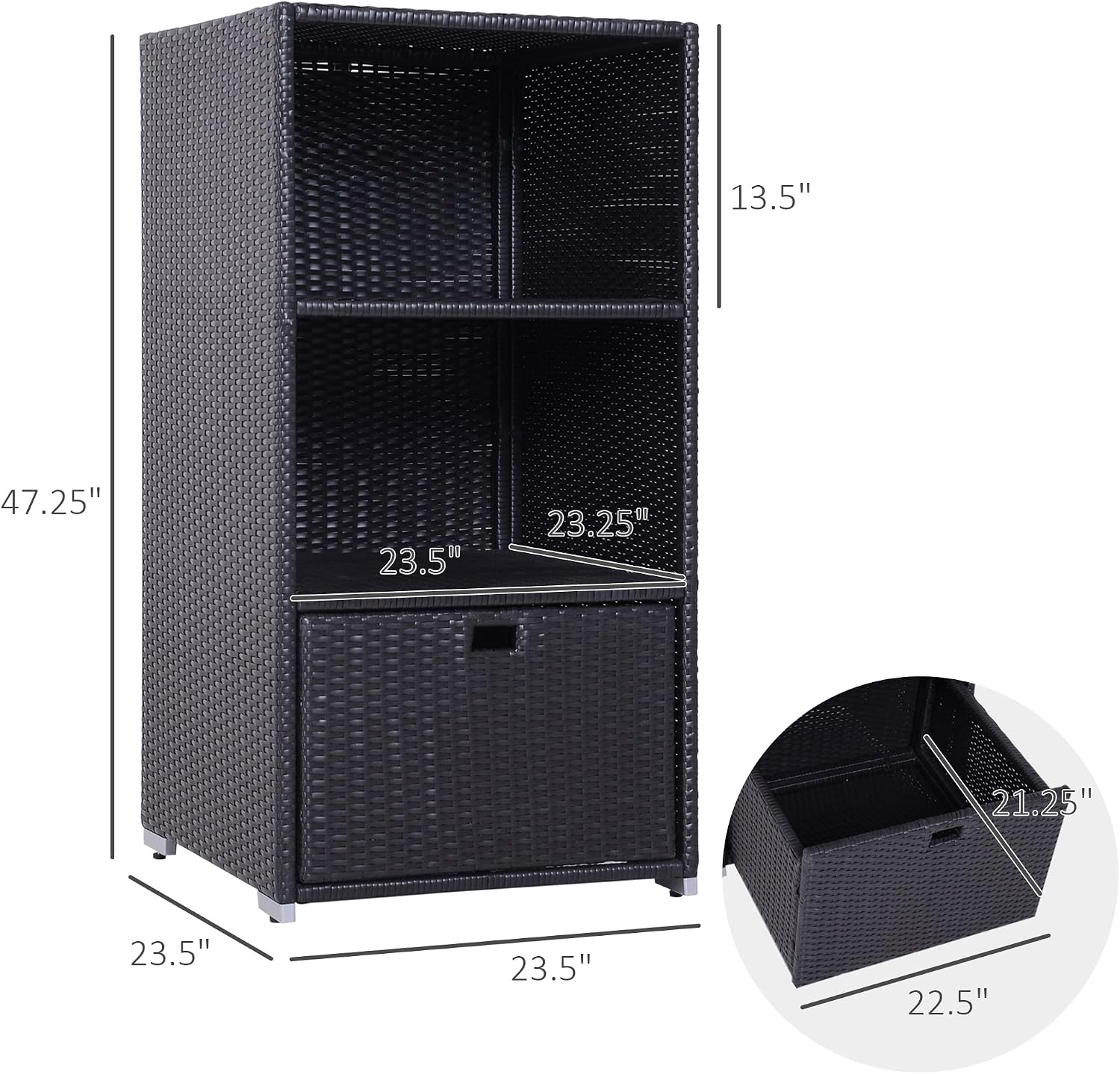 Outsunny Valet Pool Towel Rack, Waterproof PE Plastic Rattan Wicker Storage Organizer, Indoor Outdoor Spa, and Hot Tub Accessory Storage, 2 Shelves, 1 Basket Drawer, Espresso