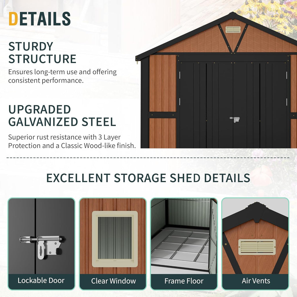 Florise 10x12 Ft Outdoor Storage Shed, Extra Large Metal Shed with Frame Floor, Lockable Doors, 2 Windows, Outside Steel Tiny House Ideal for Garden, Backyard, Patio Utility, Tool Storage