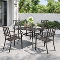 PHI VILLA 5 Piece Outdoor Table and Chairs, Patio Dining Set for 4,37' Black Square Metal Table and Stackable Wrought Iron Chairs with Umbrella Hole for Patio, Deck, Porch, Backyard