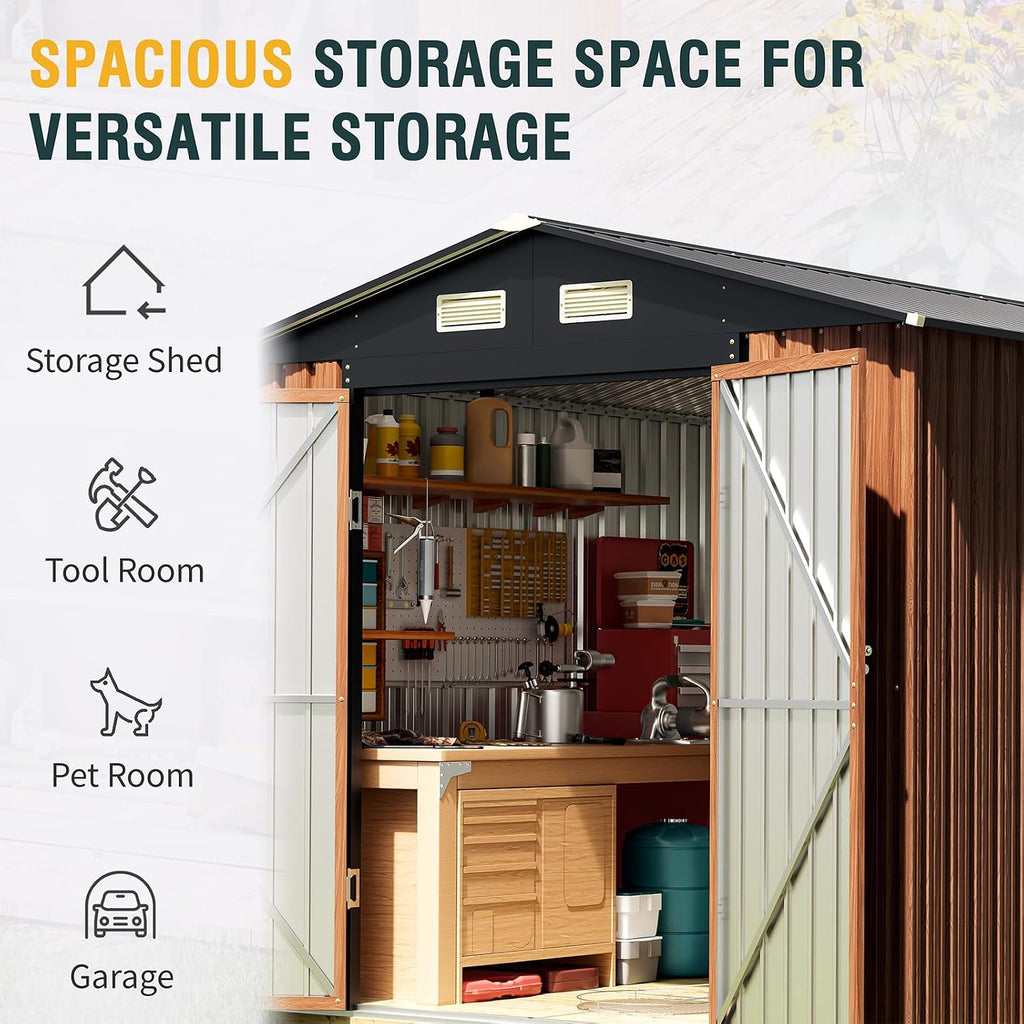 Florise Storage Shed, Large Outdoor Shed with Floor Base, Window, Lockable Doors, Outside Metal Steel Shed for Garden, Backyard, Lawn, Patio Utility, Tool Storage (8x10 FT/Base)