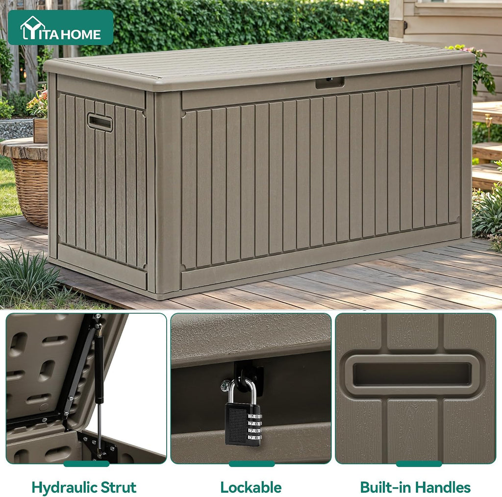 YITAHOME 320 Gallon Large Deck Box with Divider & Side Handles, Outdoor Double-Wall Storage for Patio Furniture Cushions, Garden Pool Accessories, Waterproof & Lockable