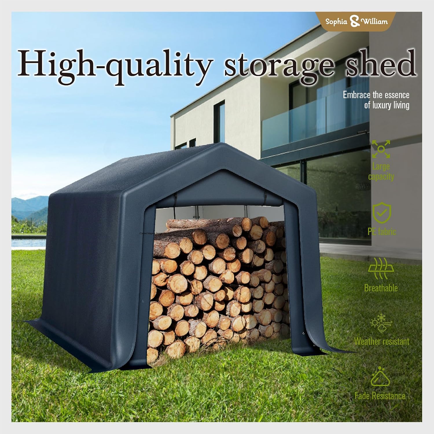 Sophia & William Outdoor Storage Shed,Carport 8x12 ft Heavy Duty, Portable Garden Yard Car Port Shelter Storage Tent Garage with Roll Up Doors and Ventilation, Grey