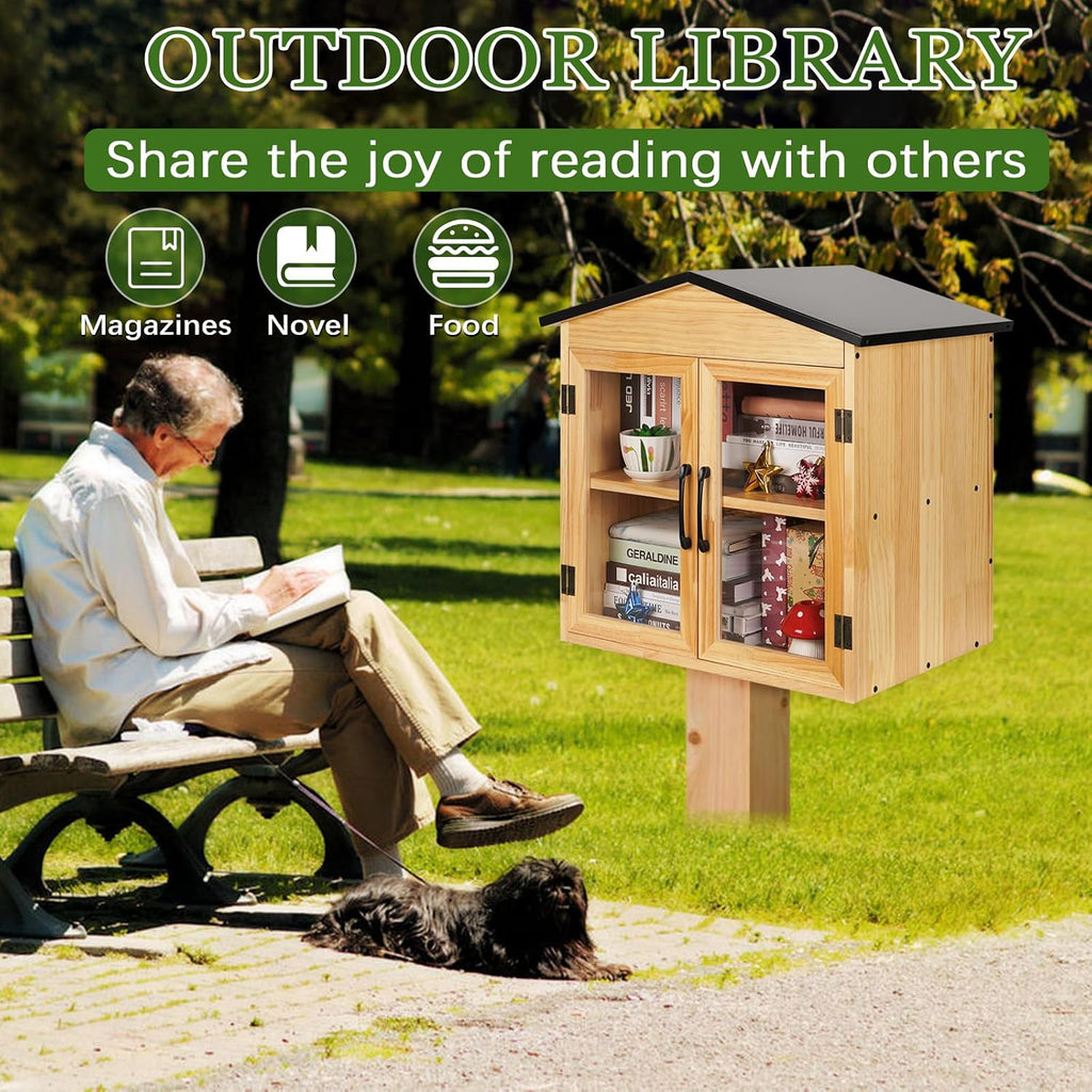 Outdoor Library Outdoor Book Box Storage Small Wooden Cabinet Little Literature Box for Neighborhoods Community and Schools Sharing Books, Flyers, Newspapers, Food and Art (D)