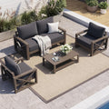 UDPATIO Aluminum Patio Furniture Set, Faux Wood Grain Modern Outdoor Furniture, 6' Cushions Metal Patio Conversation Sofa with Coffee Table for Poolside Deck, 5 PCS, Dark Grey(Include 600D Covers)