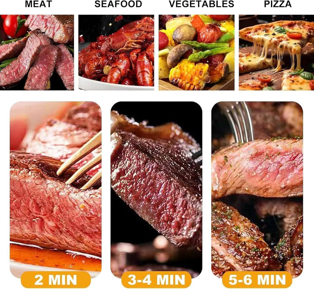 Electric Steak Grill for Indoor Use, 1700W Automatic Steak Smokeless Grill with Touch Panel - 100-800℃ Adjustable Temperature & 30Mins Timer, Countertop Oven for Beef Chicken Vegetables,C