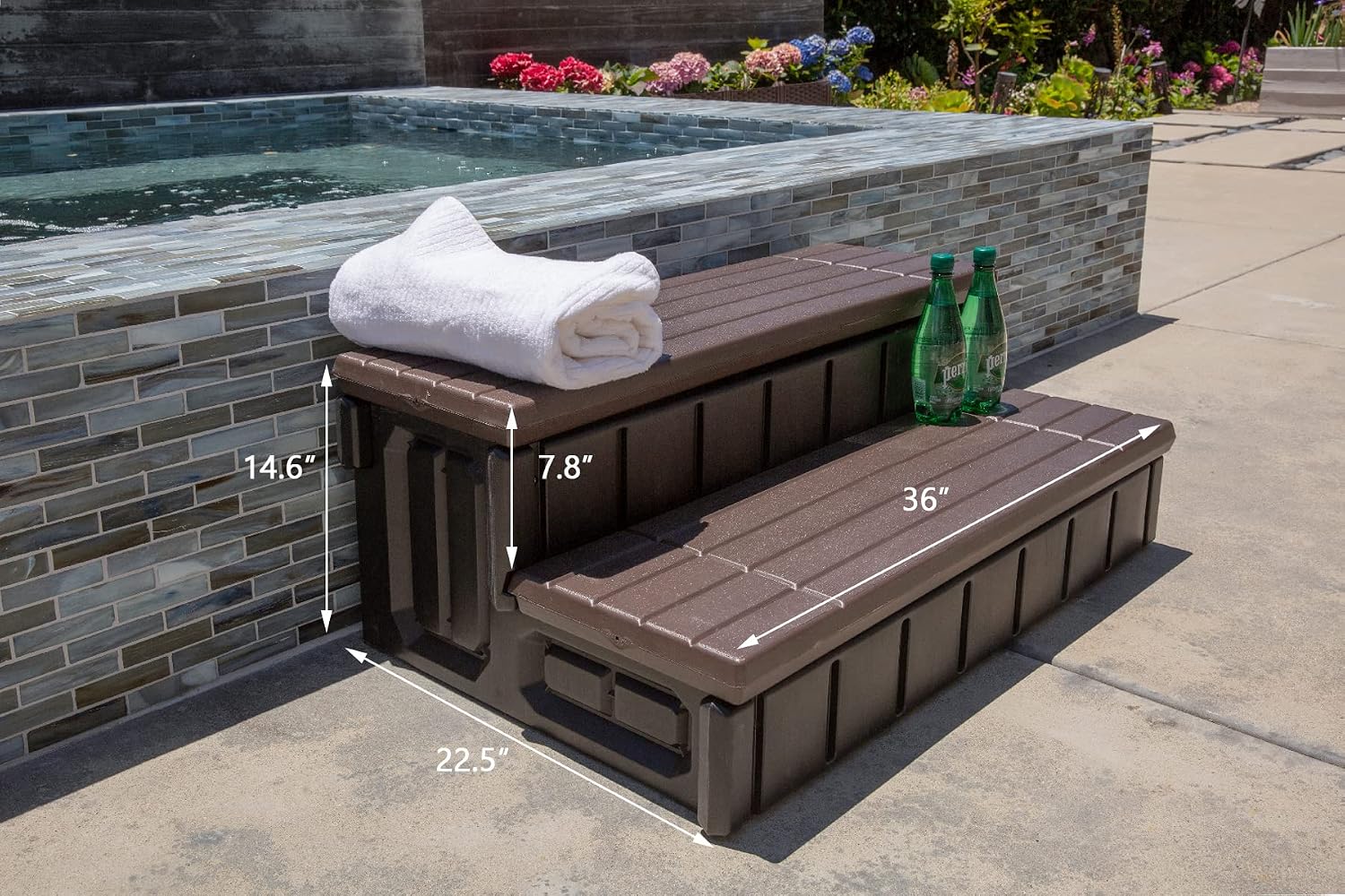 XtremepowerUS Universal 2 Slip-Resistant Spa & Hot Tub Step Outdoor Indoor Stool Pool Ladder Compartment Spa Step 36' Inches Long with Storage, Brown/Black