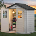 DWVO 6x4.4 FT Outdoor Storage Shed, Plastic Garden Tool Shed with 2 Windows, Double-Wall Outside Shed for Lawn Mower, Garden Tool for Backyard Patio, Lockable, Greige&Gray