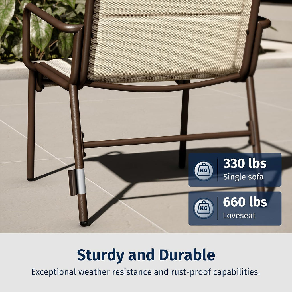 East Oak 4-Piece Patio Furniture Set, Waterproof Outdoor Furniture Set, Patio Sofa with Coffee Table for Balcony or Porch, 4 Seats Patio Conversation Sets for Backyard in Beige